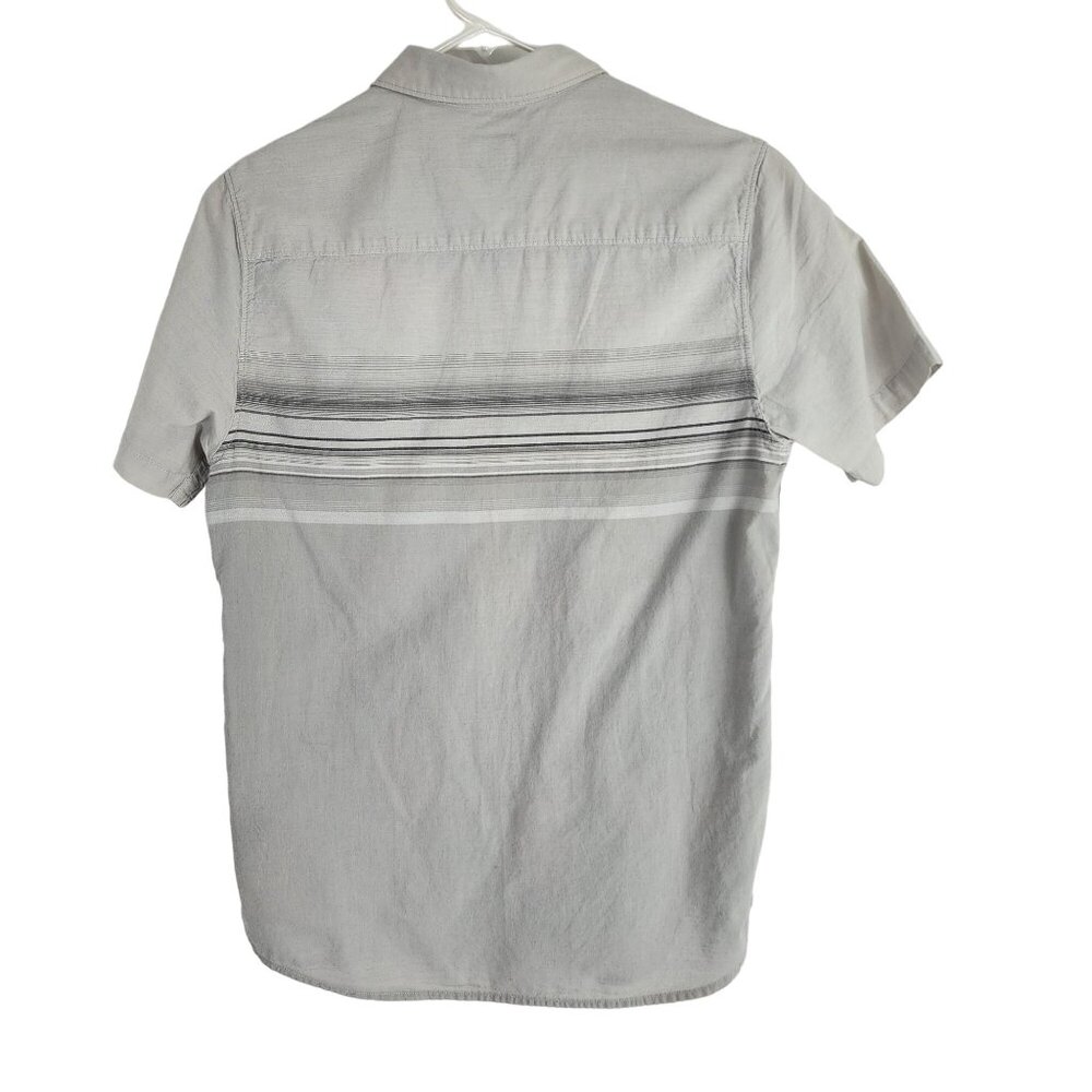 ONeill Mens XL Standard Fit Light Grey Striped Short Sleeve Button-Up Shirt - Picture 2 of 13